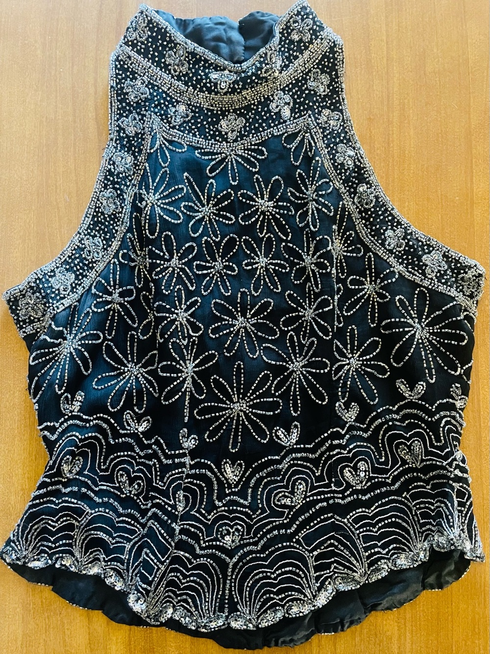 VINTAGE 🖤Papell Boutique Black Beaded Halter Blouse